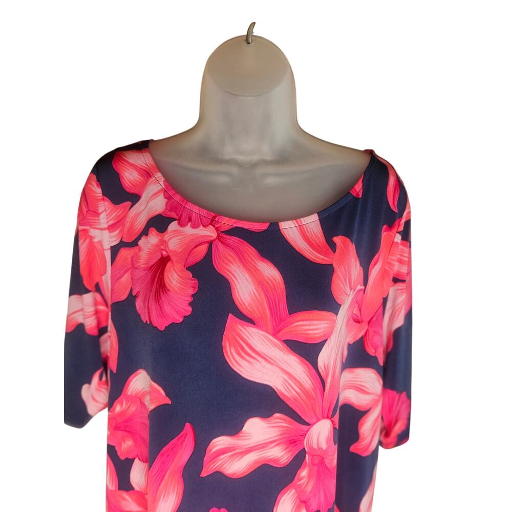 Tommy Bahama Navy Pink Floral Sheath Dress. Sz XL Knee Length Stretch - Picture 3 of 7